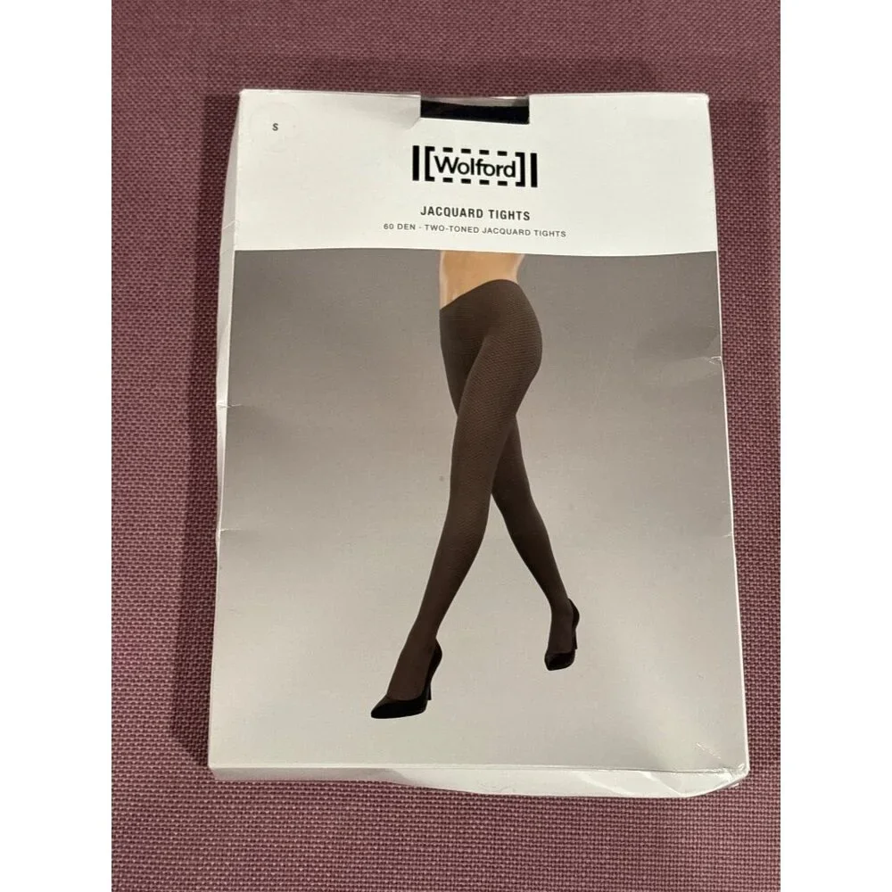 Wolford Jacquard Tights in Deep Night & Black Small New Womens Nylons Pantyhose